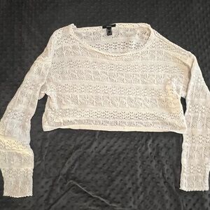 Off the Shoulder Knit White Lace Knit Sweater